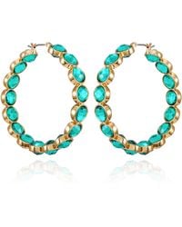 Guess - Goldtone Light Emerald Crystal Glass Stone Hoop Earrings - Lyst