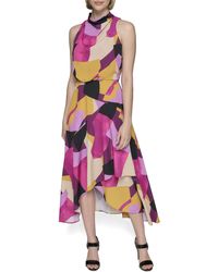 Karl Lagerfeld - Paris Halter Neck Silky Crepe Colorful Geo Print Midi Dress - Lyst
