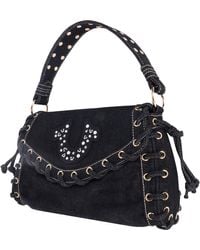 True Religion - Studded Horseshoe Eyelet Denim Flap Bag - Lyst