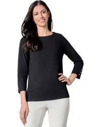 Kasper - Plus Size Cotton Span Jersey 3q Sleeve Button Tee - Lyst