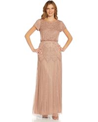 Adrianna Papell - S Short Sleeve Bead Long Special Occasion Dress - Lyst
