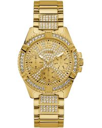 Guess - Gold-tone Stainless Steel Crystal Watch With Day - Lyst