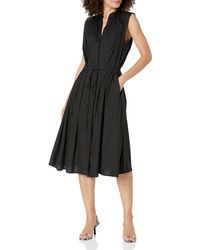 Vince - S S/s Shirred Band Collar Dress,black,small - Lyst