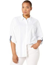 Tommy Hilfiger - Plus Button Down Long Sleeve Collared Shirt With Chest Pocket - Lyst