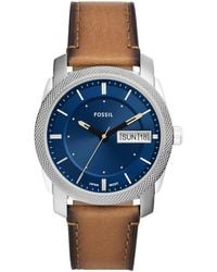 Fossil - Machine Quartz Silver And Leather Three-hand Watch - Lyst