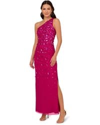 Adrianna Papell - One Shoulder Bead Long Dress - Lyst