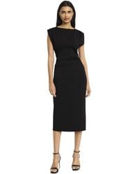 Donna Morgan - Sleeveless Boat Neck Midi Sheath Dress-side Ruching Detail-elegant Formal Cocktail Attire - Lyst