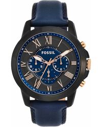 Fossil - Montre Grant chronographe en cuir Bleu -Bleu - Lyst