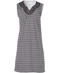 Rafaella Womens Petite Diamonte Geo Print Sleeveless Dress with Embroidery