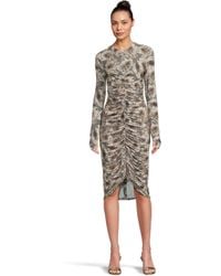 Norma Kamali - Long Sleeve V Neck Shirred Front Dress To Knee - Lyst
