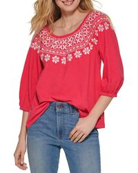 Tommy Hilfiger - Off The Shoulder Embroidered Casual Knit Top - Lyst