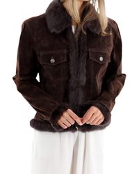 La Fiorentina - Suede Leather Jacket With Fur Trim - Lyst