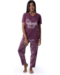 Wrangler - V-neck Short Sleeve Graphic Tee And Printed Pants Pajama Sleep Set - Lyst