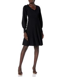 Parker Womens Hudson Long Sleeve V-Neck Fit to Flare Knit Dress 