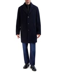 Cole Haan - Car Coat With Rib Knit Bib And Faux Leather Detail - Lyst