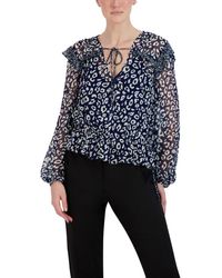 BCBGMAXAZRIA - Relaxed Peplum Top Long Sleeve V Neck With Tie Ruffle Drawstring Shirt - Lyst