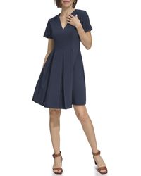 Tommy Hilfiger - Short Sleeve V-Neck Pleated Skirt Fit & Flare Mini Dress Kleid - Lyst