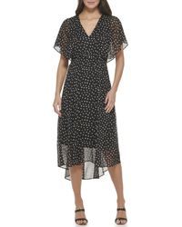 DKNY - Flutter Sleeve Smocked Waist Midi Dress - Lyst