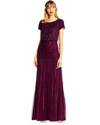 Adrianna Papell - Short Sleeve Bead Long Dress - Lyst