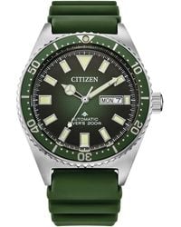 Citizen - Promaster Dive Automatic 3-hand Stainless Steel On Green Polyurethane Strap Watch - Lyst