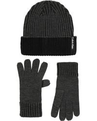 Calvin Klein - Double Wide Fisherman Rib Cuff Hat And Glove Set Beanie - Lyst