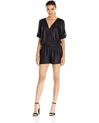 BCBGMAXAZRIA Soren Printed Long Sleeve Romper - Black