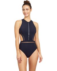Gottex - Standard Free Sport Champion Solid High Neck Cut Out One Piece Swimsuit With Zip - Lyst
