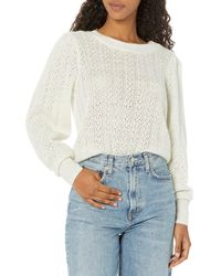 PAIGE - Athena Sweater Crew Neck Slightly Cropped Puff Sleeve In Ivory/silver Metalic - Lyst