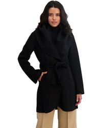 Tahari - Double-faced Luxury Soft Wool Blend Peacoat Removable Belt Wool Coat Oversized Collar - Lyst