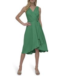 DKNY - Sleeveless Surplice Tie Fit & Flare Midi Dress - Lyst