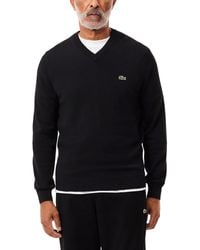 Lacoste - Long Sleeve V Neck Cotton Jersey Sweater - Lyst