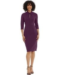 Donna Morgan - Dresses Stretch Crepe 3/4 Sleeve Twisted Neckline Sheath Dress - Lyst