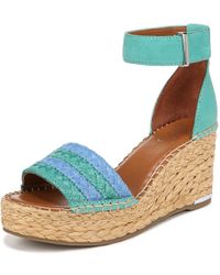 Franco Sarto - S Clemens Raffia Espadrille Wedge Sandals Teal Green Woven 8.5m - Lyst