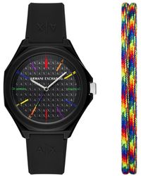 Armani Exchange - Armani Exchange A|x Three-hand Black Silicone Watch And Bracelet Set - Lyst