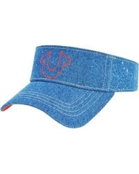 True Religion - Hat, Cotton Denim Sun Visor Cap With Horseshoe Logo, Blue And Red, One Size - Lyst
