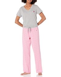 Tommy Hilfiger - Top Short Sleeve V-neck Heart Logo Pant Bottom Pajama Set Pj 2pc - Lyst