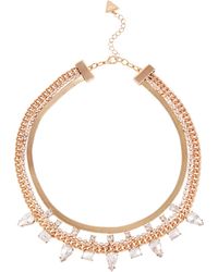 Guess - Gold-tone Duo Flat Sleek Chain Paired With Stone Accented Chain Layered Necklace Set - Lyst