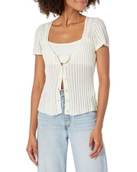 PAIGE - Womens Anthy Top Cropped Shortsleeve Scoop Neck In White Shirt - Lyst