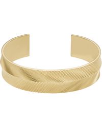Fossil - Stainless Steel Gold-tone Harlow Linear Texture Cuff Bracelet - Lyst