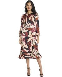 Maggy London - Midi Length Cocktail Dress With Bishop Sleeves-a-line With Keyhole Neckline-wedding Guest Formal Attire - Lyst