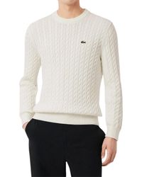 Lacoste - Cable Knit Cotton Sweater - Lyst