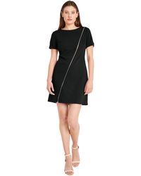 Donna Morgan - Short Sleeve Scuba Crepe Dress With Zipper Detail - Lyst