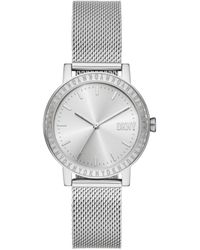 DKNY - Soho D Three-hand Silver Stainless Steel Mesh Band Watch - Lyst