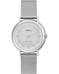 Furla - Ladies Silver Tone Stainless Steel Bracelet & Black Leather Strap Box Set Watch - Lyst