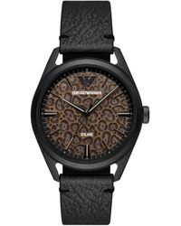Emporio Armani - Solar-powered Three-hand Black Leather Band Watch - Lyst