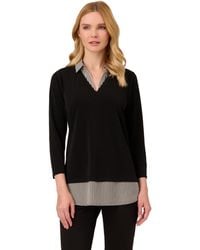 Adrianna Papell - Print 3/4 Sleeve Open V-neck Knit Twofer - Lyst