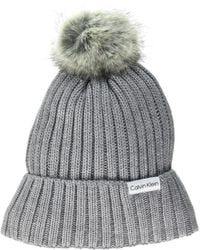 Calvin Klein - Warm Fleece Lined Faux Fur Pom Hat - Lyst