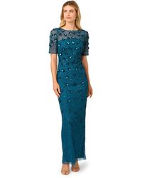 Adrianna Papell - Beaded Long 3d Floral Dress - Lyst