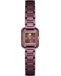 Tory Burch - Kira Square Small Purple Stainless Steel Bracelet Watch - Lyst