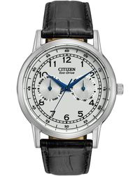 Citizen - Eco-drive Corso Classic Watch In Stainless Steel With Black Leather Strap - Lyst